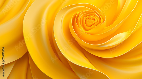 3D rendering of an abstract curly shape with twisted petals in bright yellow. A unique and attention-grabbing background