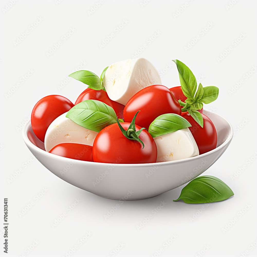 bowl of fresh tomato and mozzarella cheese with basil on a transparent background created with Generative Ai bowl of fresh tomato and mozzarella cheese with basil on a transparent background created with Generative Ai