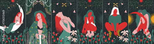 modern deck of tarot cards. prediction or fortune telling of the future and fate, mystical characters. printing on clothes or fabric