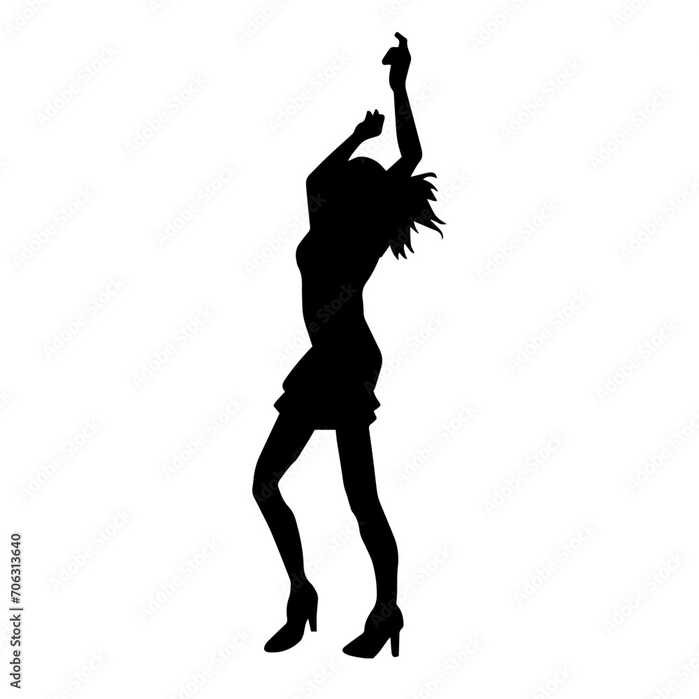 Silhouette of a slim female in dance pose. Silhouette of a woman dancing.
