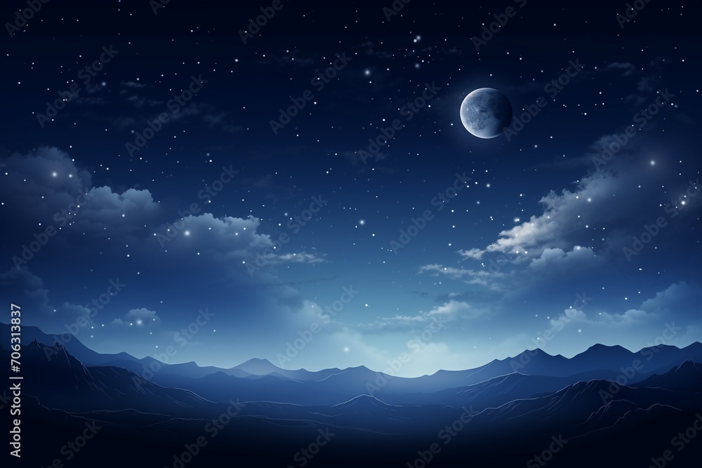 Lunar Tranquility: Calm night sky over pristine mountains. Background. Lunar Tranquility: Calm night sky over pristine mountains. Background.