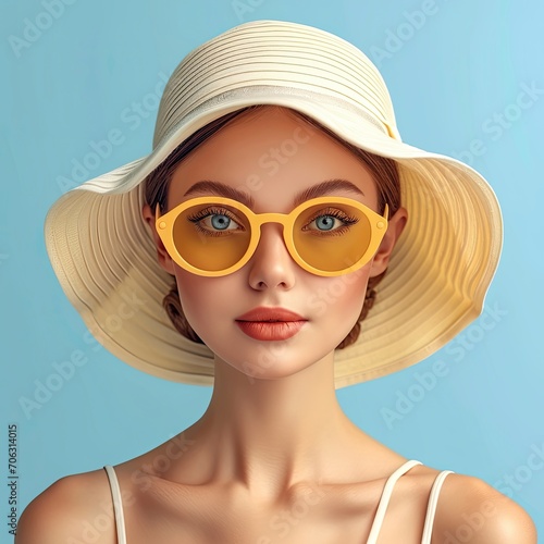 Beautiful Young Woman Sun Protection Cream, White Background, Illustrations Images © HKTArt4U