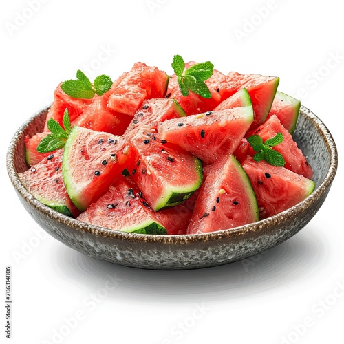 Bowl Watermelon Pieces Healthy Meal, White Background, Illustrations Images
