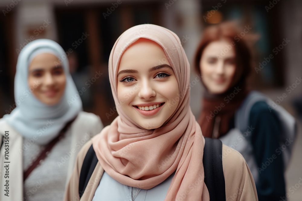 Generative AI technology conceptual picture Young confident arabian asian muslim woman in abaya hijab Generative AI technology conceptual picture Young confident arabian asian muslim woman in abaya hijab