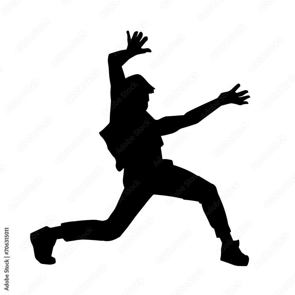 Silhouette of a slim male in dance pose. Silhouette of a man dancing. Silhouette of a slim male in dance pose. Silhouette of a man dancing.
