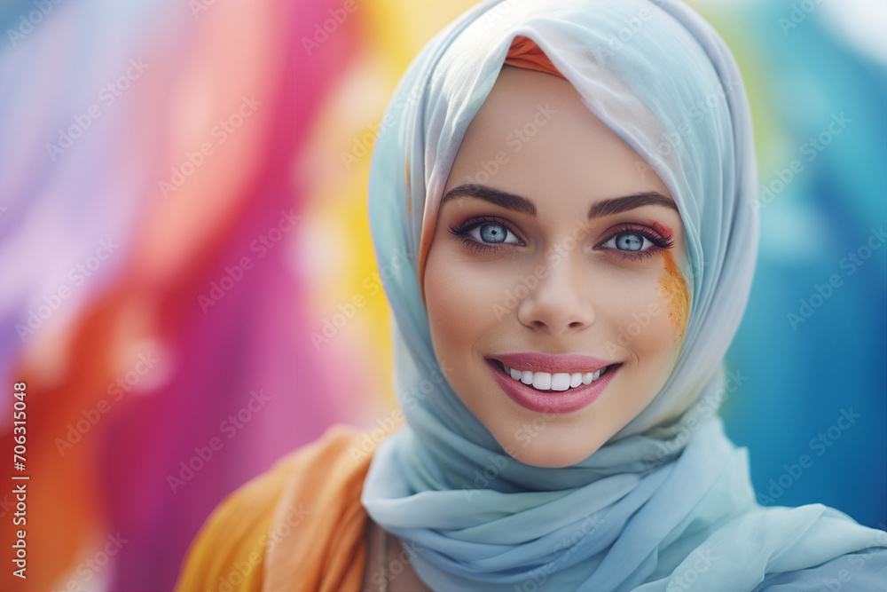 Generative AI technology conceptual picture Young confident arabian asian muslim woman in abaya hijab Generative AI technology conceptual picture Young confident arabian asian muslim woman in abaya hijab