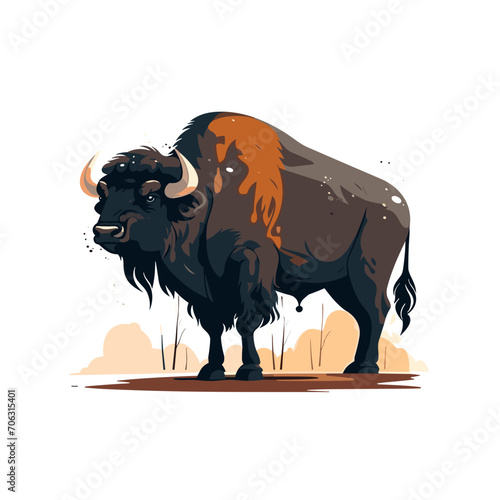 American Bison buffalo animal Hand drawn vector illustration