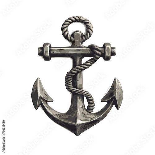 illustration of a ships anchor and rope in a vintage woodcut