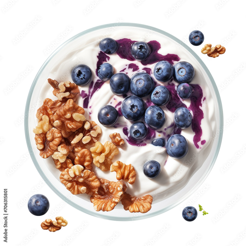 bowl of creamy blueberries and walnuts with transparent background created with Generative Ai bowl of creamy blueberries and walnuts with transparent background created with Generative Ai