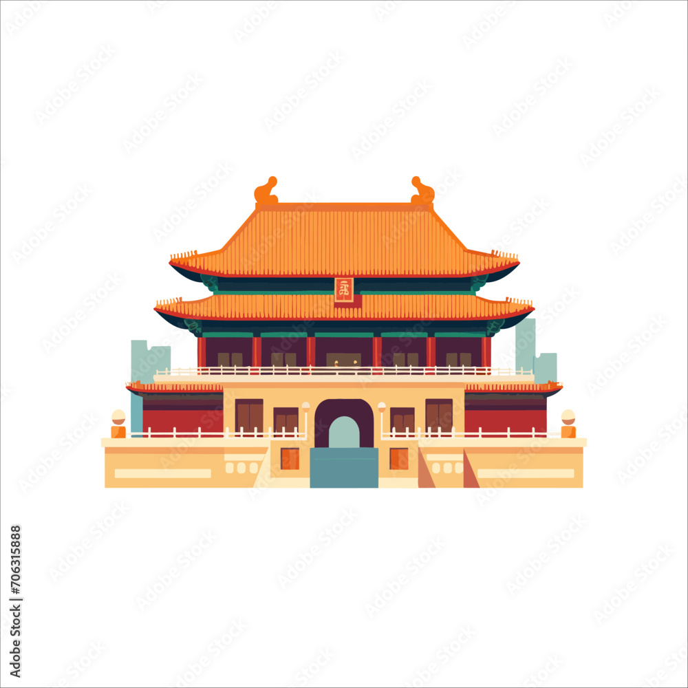 Chinese traditional building flat illustration
