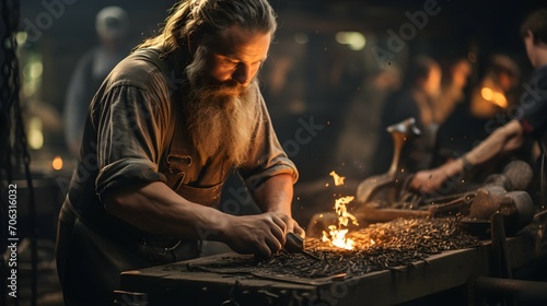 portrait of a young worker working in an industrial workshop, Professional carpenter working in the table