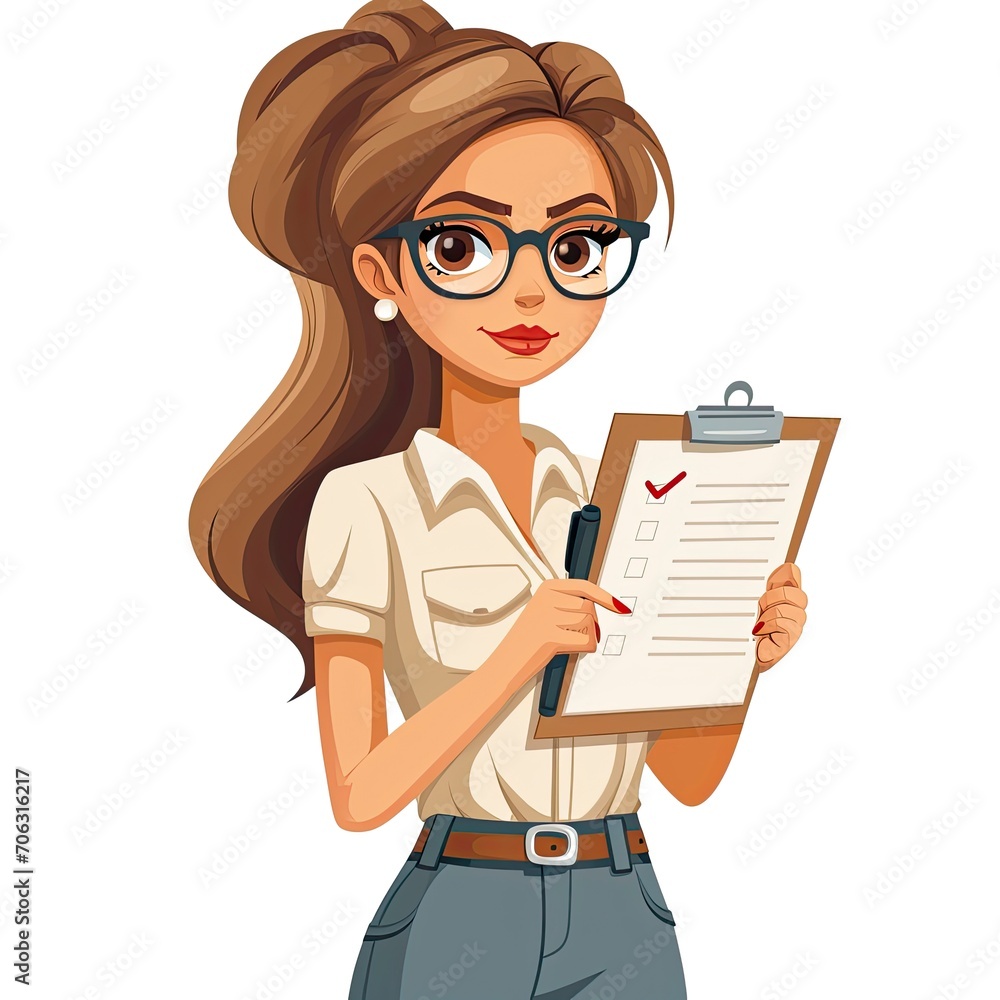 Business Women Working Check List, White Background, Illustrations Images