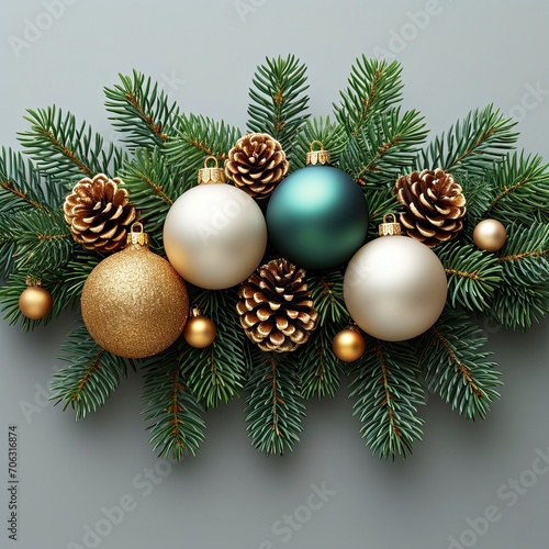 Christmas Decoration Fir Branch Balls  White Background  Illustrations Images