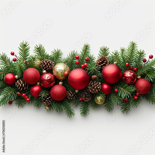 Christmas Decoration Fir Branch Balls  White Background  Illustrations Images