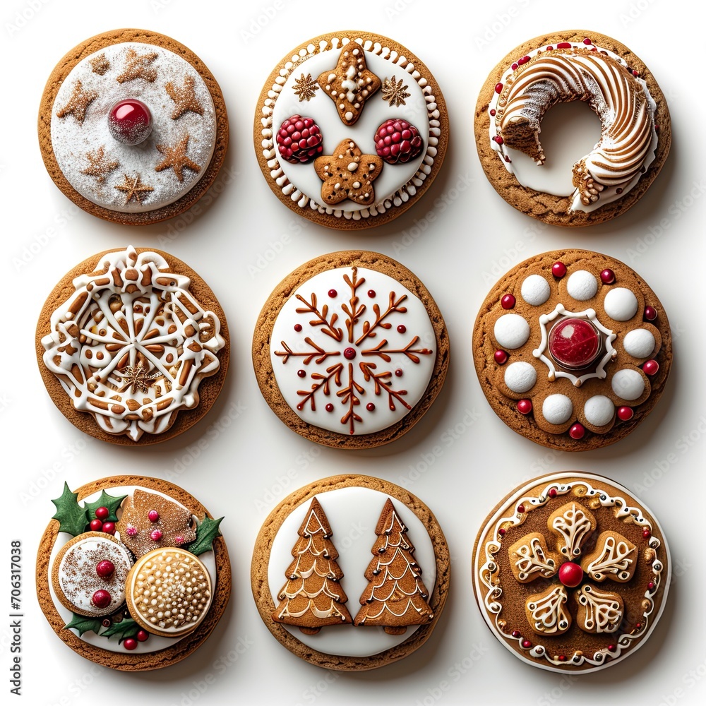 Christmas Gingerbread Sweets Placed On Wooden, White Background, Illustrations Images