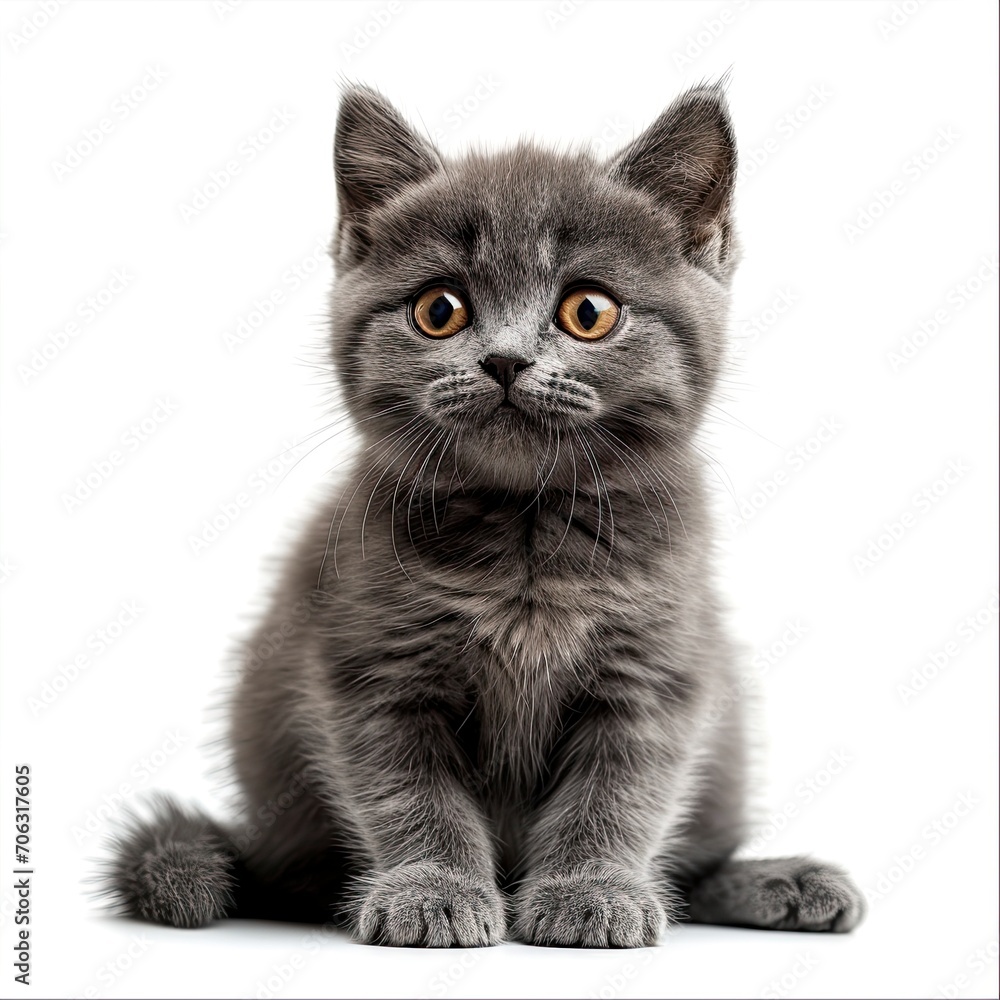 Closeup Kitten Gray Hair Do Crouching, White Background, Illustrations Images Closeup Kitten Gray Hair Do Crouching, White Background, Illustrations Images