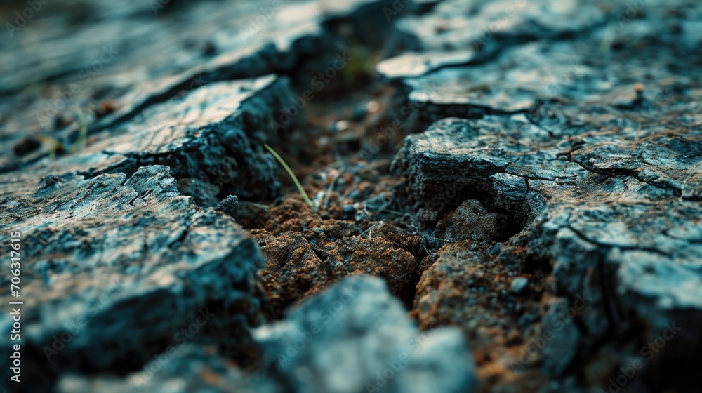 A small plant is seen growing out of a crack in the ground. This image can be used to represent resilience, nature, growth, or the power of life in challenging circumstances A small plant is seen growing out of a crack in the ground. This image can be used to represent resilience, nature, growth, or the power of life in challenging circumstances