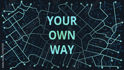 Concept of choosing a path and direction, freedom to choose one's own future. Background of the road, arrows pointing in all directions. Vector illustration