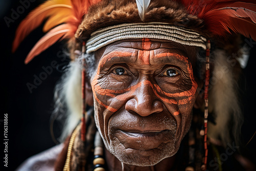 Generative AI close up photo of confident man native african tribe traditional pattern on face
