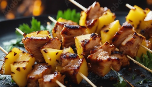 Skewers of marinated pork and pineapple chunks, grilled to caramelized perfection