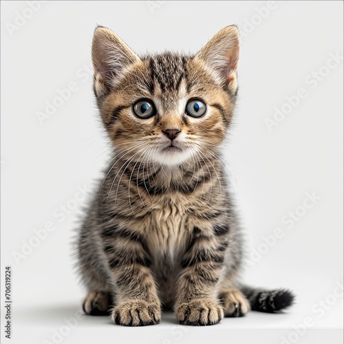Cute Baby Tabby Shorthair Kitten, White Background, Illustrations Images