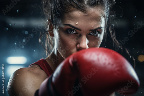 Generative AI illustration of serious determined male female boxer wearing boxing gloves © Tetiana