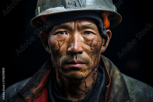 Experienced miner working hard underground extracting energy resources in an industrial environment generative AI © Tetiana