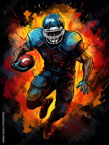 Sports Illustration: American Football Player in Motion.