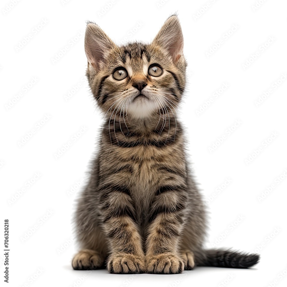 European Shorthair 6 Months Old Sitting, White Background, Illustrations Images