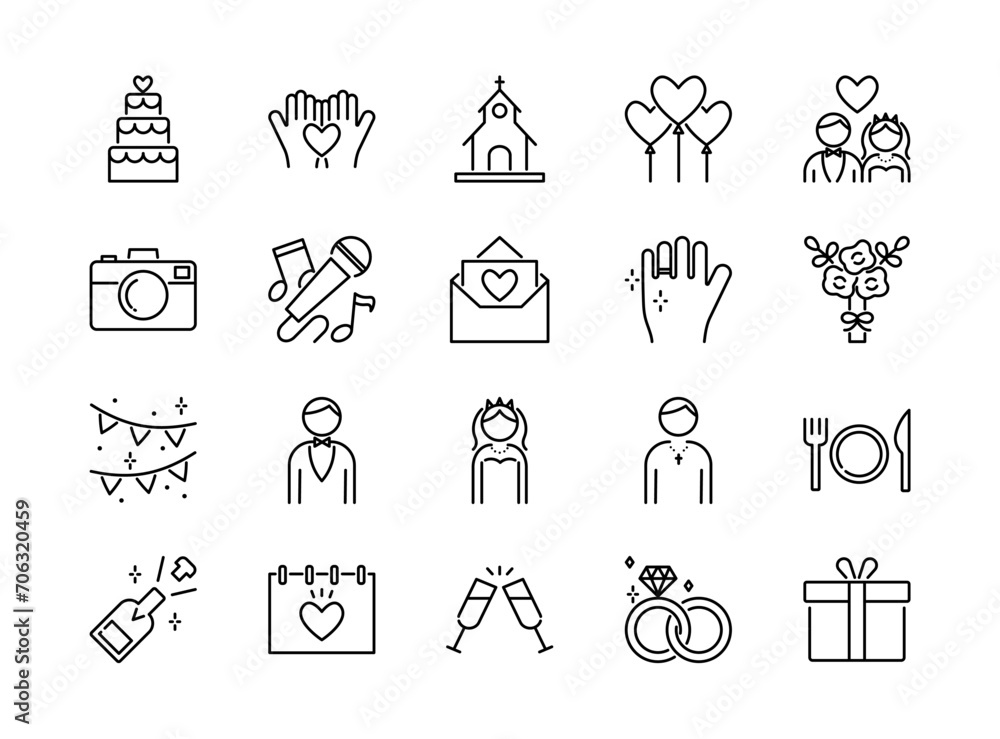Fototapeta premium Wedding line icons set. Vector illustration and editable stroke