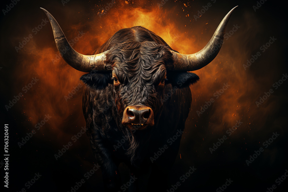 Buffalo with big horns on dark background Buffalo with big horns on dark background