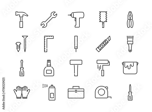 Icon set of DIY tools, vector illustration editable stroke