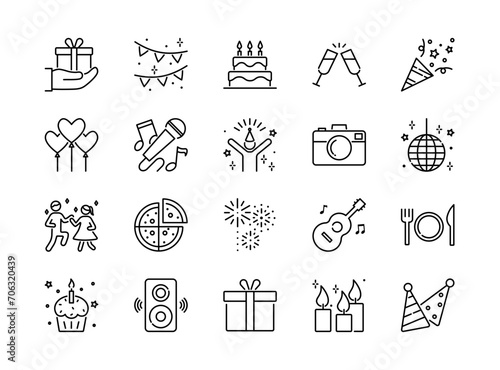 Party icons set, vector illustration, editable stroke	