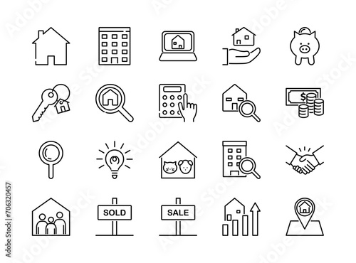 Set of real estate line icons. Vector illustration and editable stroke