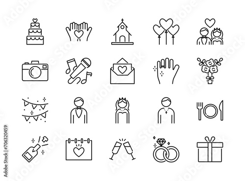 Wedding line icons set. Vector illustration and editable stroke