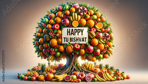 Tu bishvat tree with fruits background illustration.