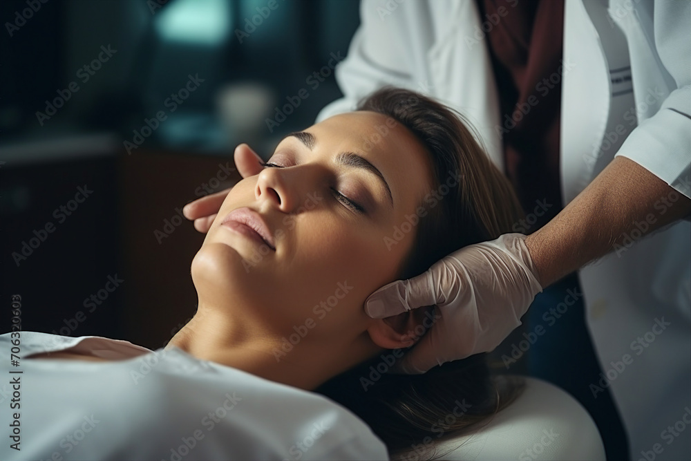 Fototapeta premium Patient relaxing on massage therapy in hospital generative AI concept