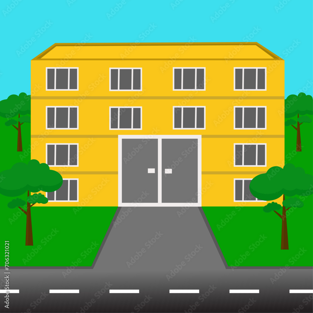 house building flat vector with trees house building flat vector with trees