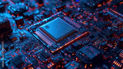 Microchip intricacies on a printed circuit board, a symphony of technology.