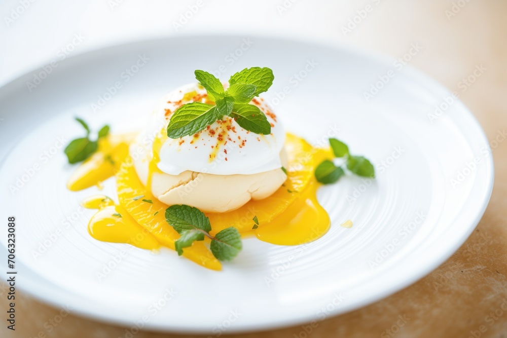 pavlova with lemon curd and mint leaves garnish pavlova with lemon curd and mint leaves garnish