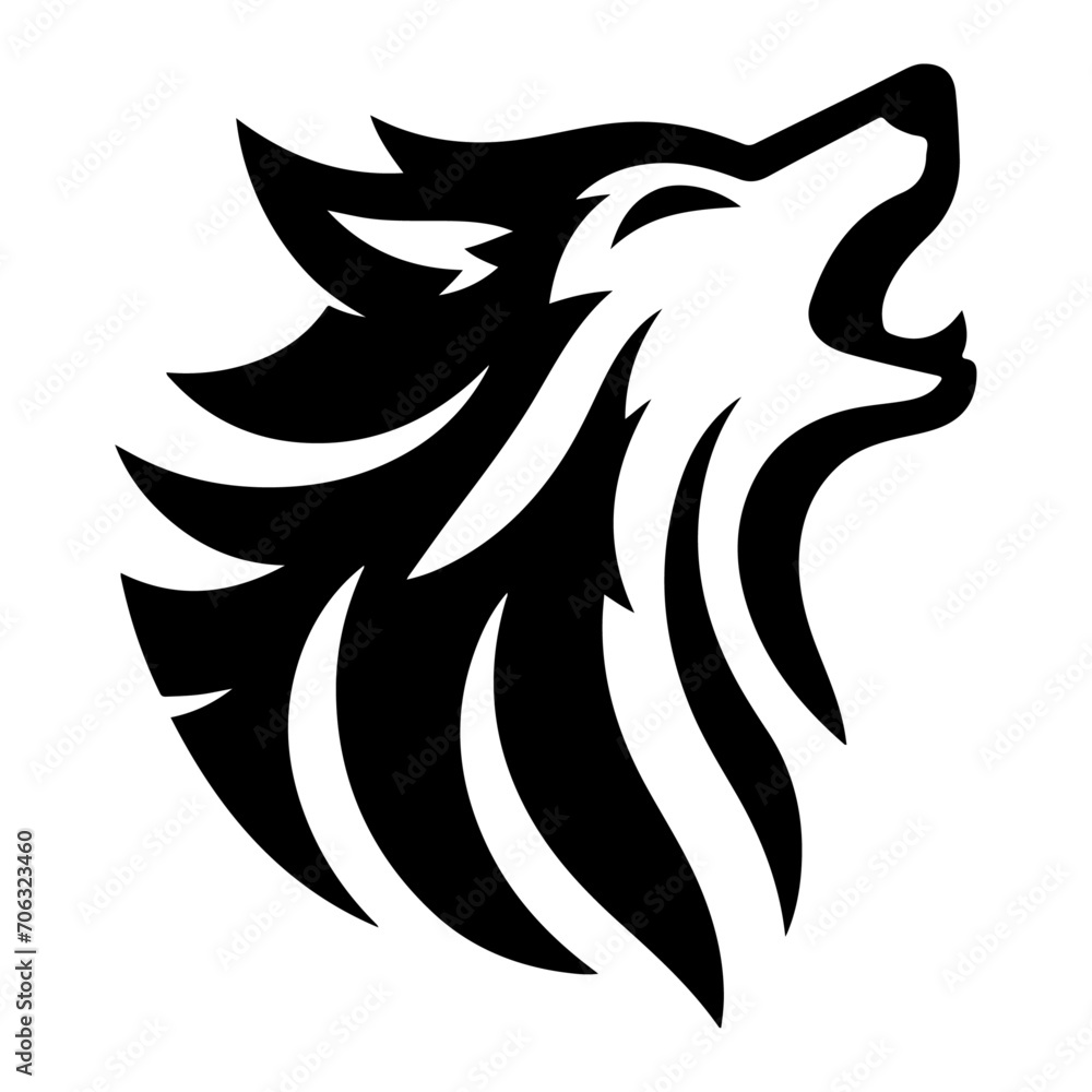 Naklejka premium minimal angry wolf howling face logo background mountain logo vector silhouette