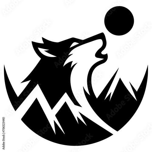 minimal angry wolf howling face logo background mountain logo vector silhouette