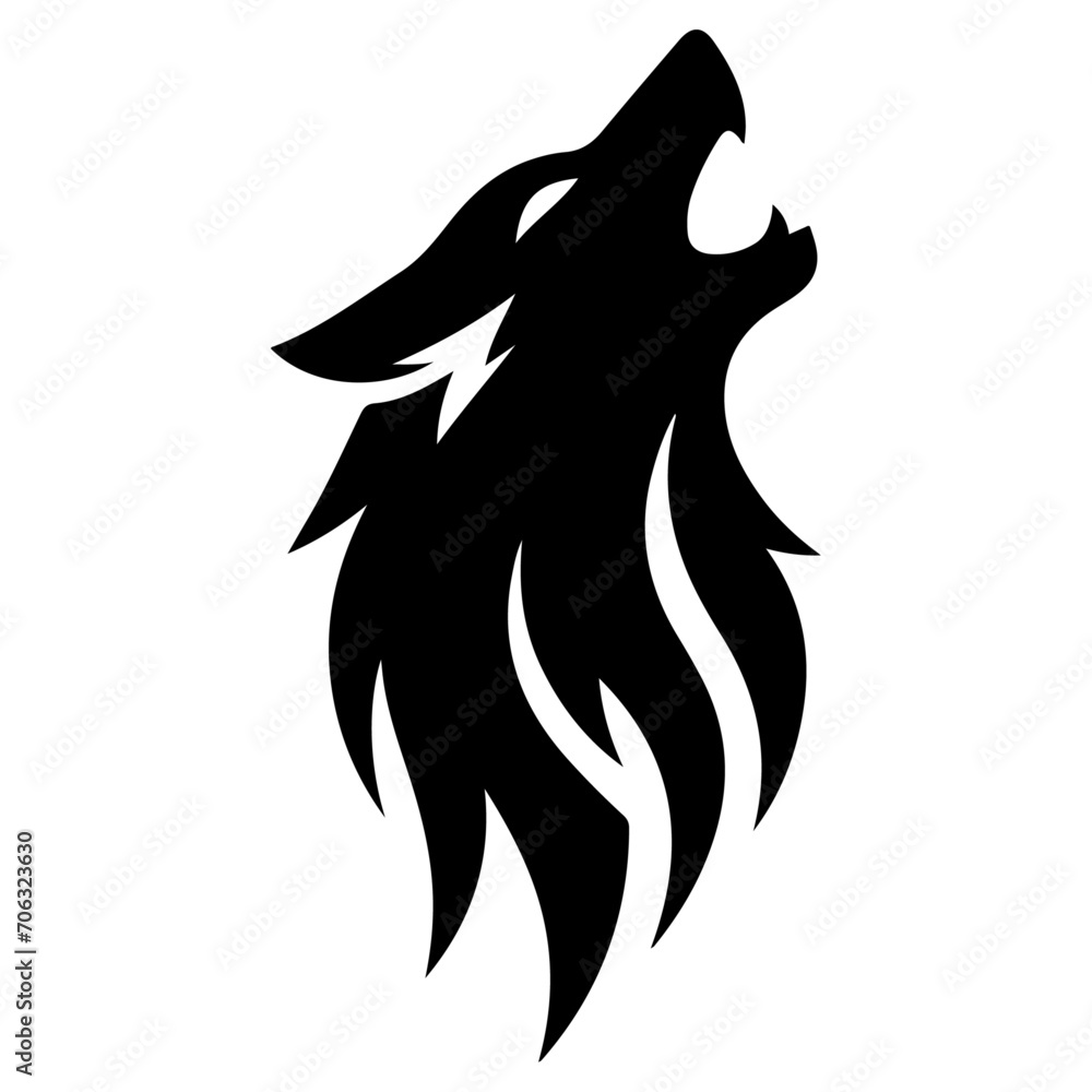 minimal angry wolf howling face logo background mountain logo vector silhouette