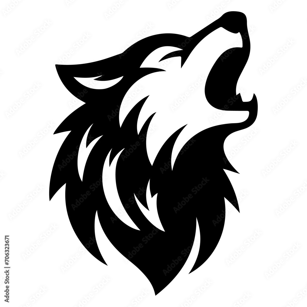 Obraz premium minimal angry wolf howling face logo background mountain logo vector silhouette
