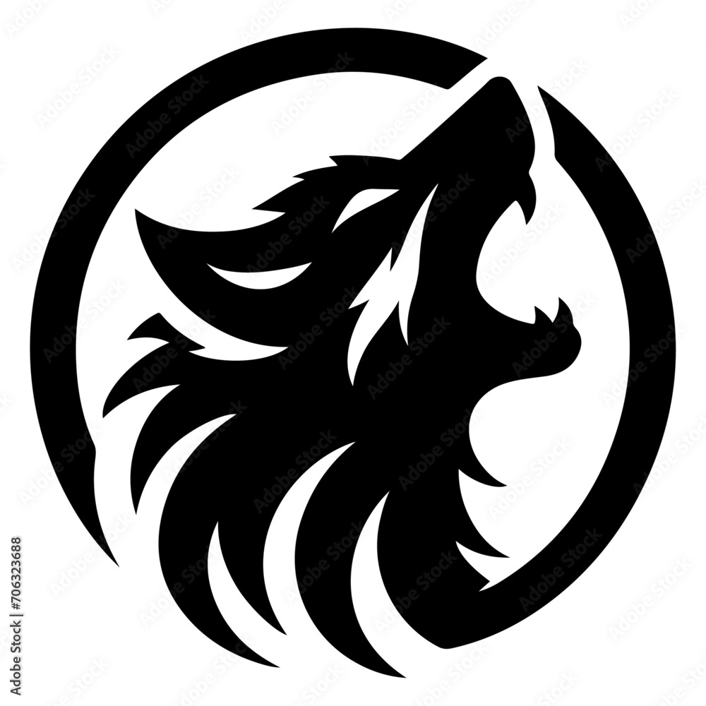 Fototapeta premium minimal angry wolf howling face logo background mountain logo vector silhouette
