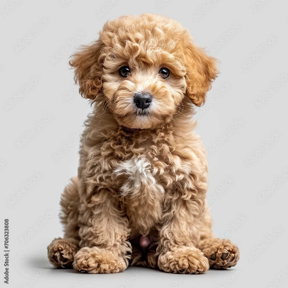 Happy Dog Toy Poodle Puppy Sits, White Background, Illustrations Images Happy Dog Toy Poodle Puppy Sits, White Background, Illustrations Images