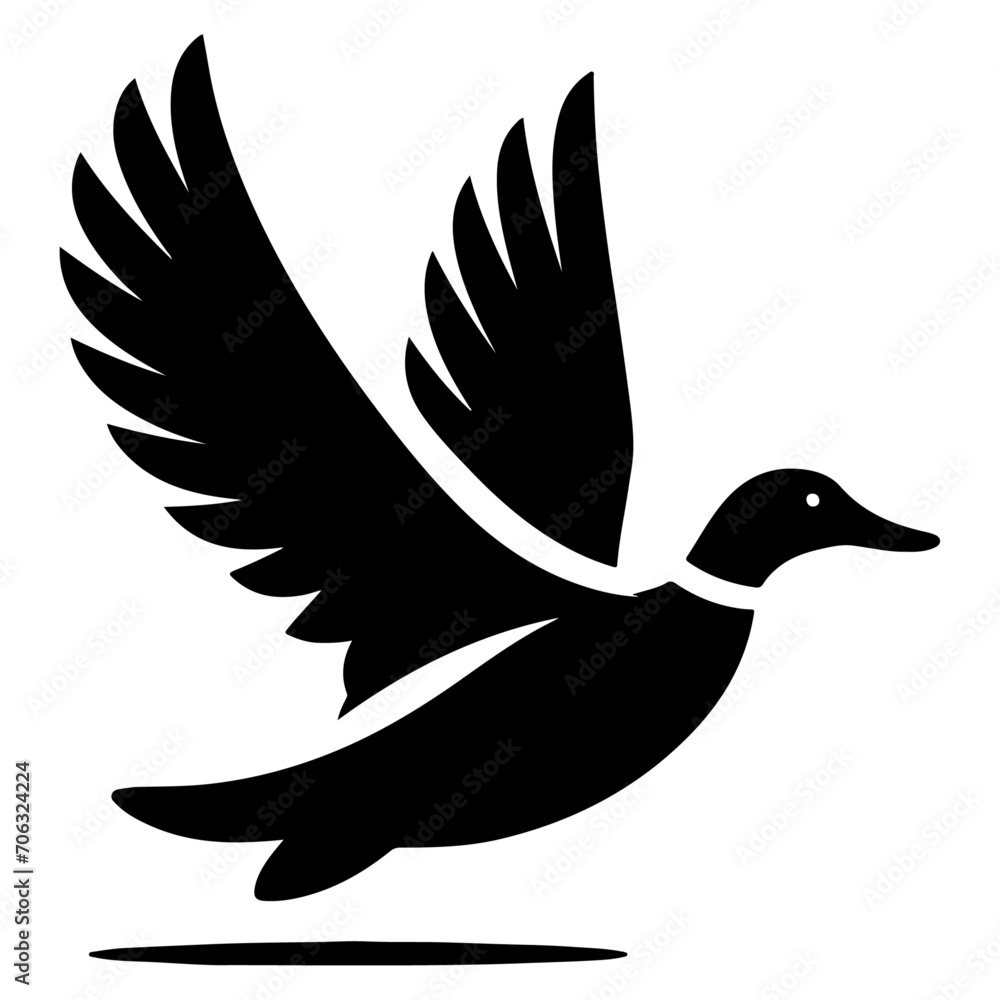 Fototapeta premium minimal flying duck vector silhouette, black color silhouette