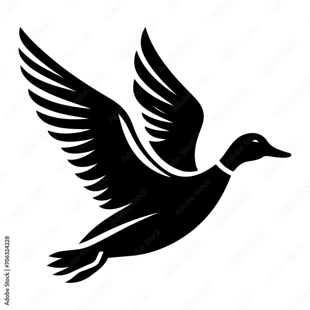 Obraz premium minimal flying duck vector silhouette, black color silhouette