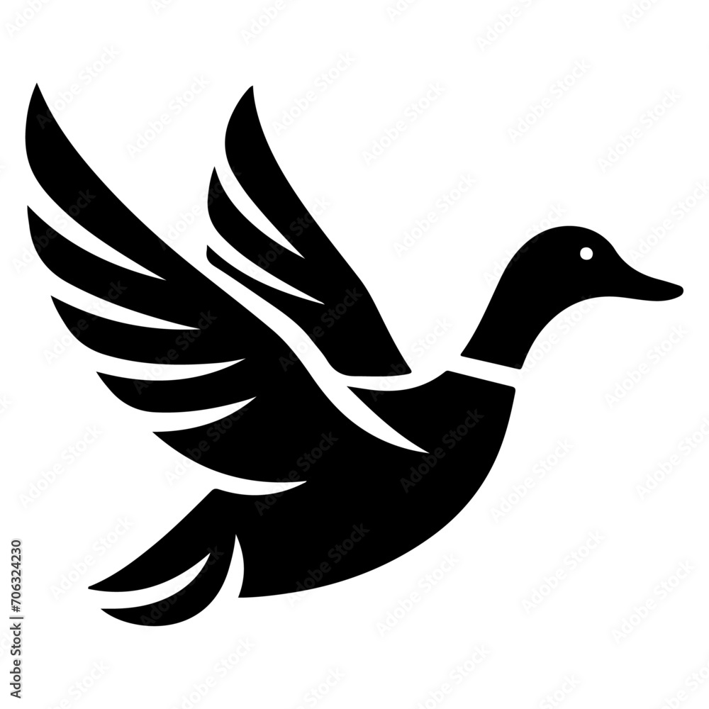 Fototapeta premium minimal flying duck vector silhouette, black color silhouette
