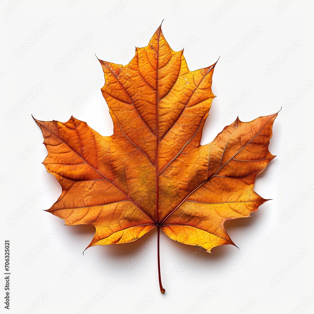 Fototapeta premium Leaf Autum On White Background Lonely, White Background, Illustrations Images
